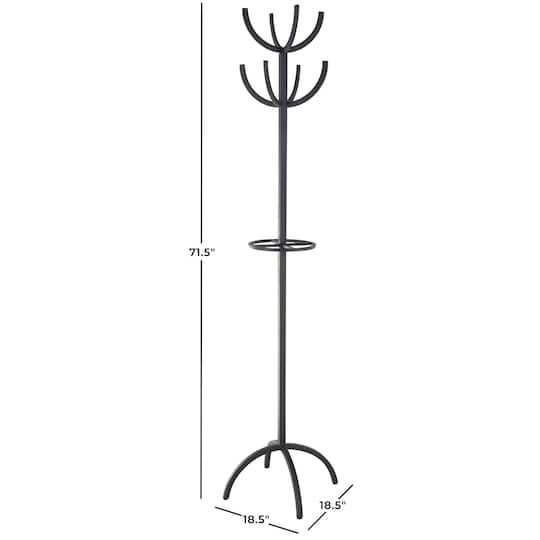 72" Black Metal 8 Hook Coat Rack with Ached Legs